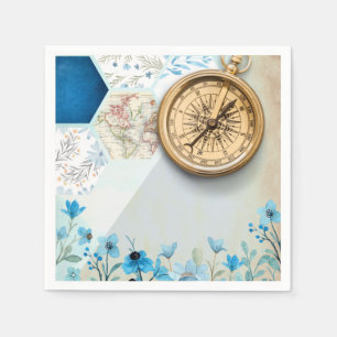 Travel Lover   Golden Compass Paper Napkin