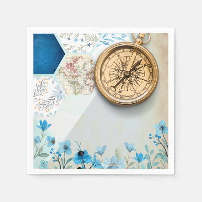 Travel Lover | Golden Compass Paper Napkin (Front)