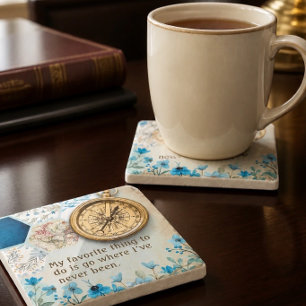 Travel Lover   Golden Compass Stone Coaster