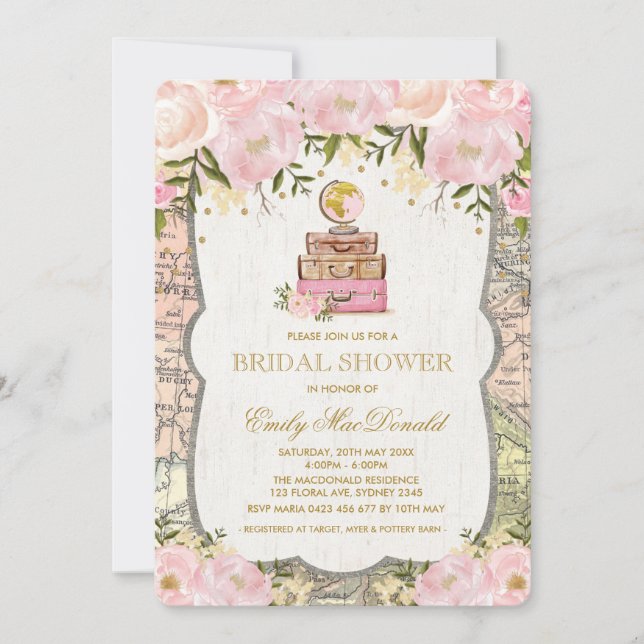 Travel Map Adventure Bridal Shower Invitation (Front)