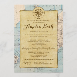 Travel Map Bat Mitzvah Invitation