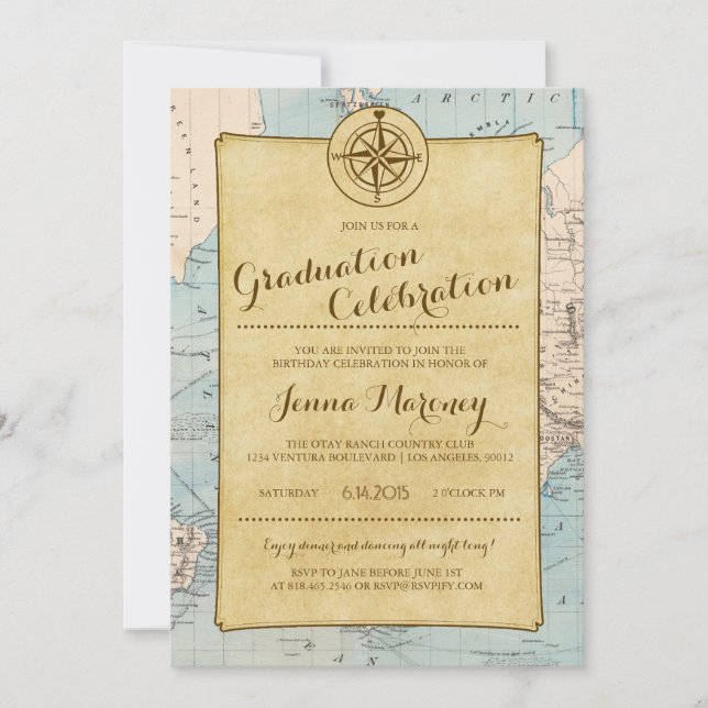 Travel Map Graduation Celebration Invitation (Front)