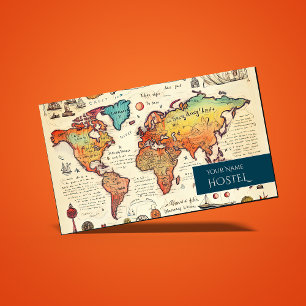 Travel map hostel vintage old style retro drawing  business card