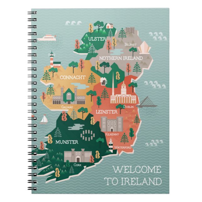 Travel Map of Ireland | Landmarks & Cities Notebook (Front)