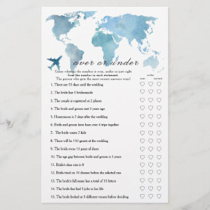 Travel Map Plane Bridal shower Over or under game