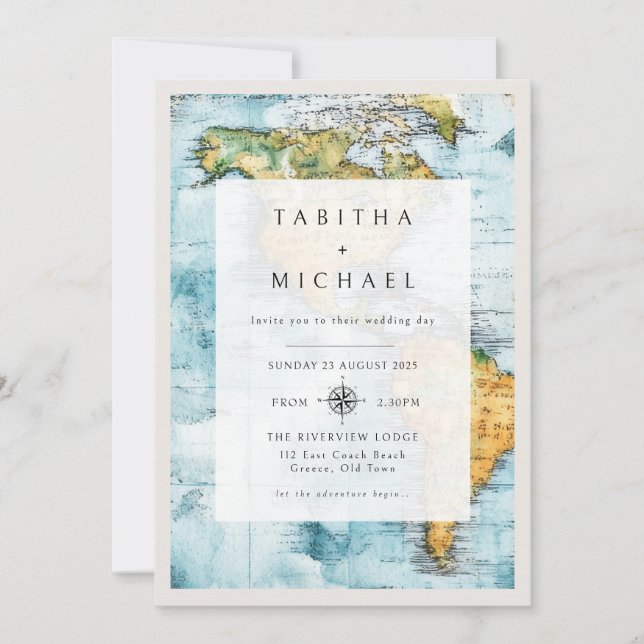 Travel map wedding invitation (Front)