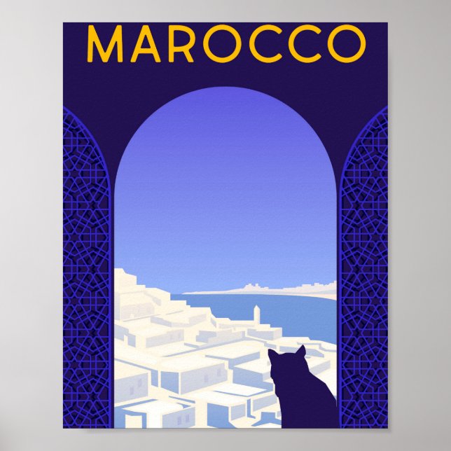*~* Travel Marocco Morocco Cat Window Ledge Blue Poster (Front)