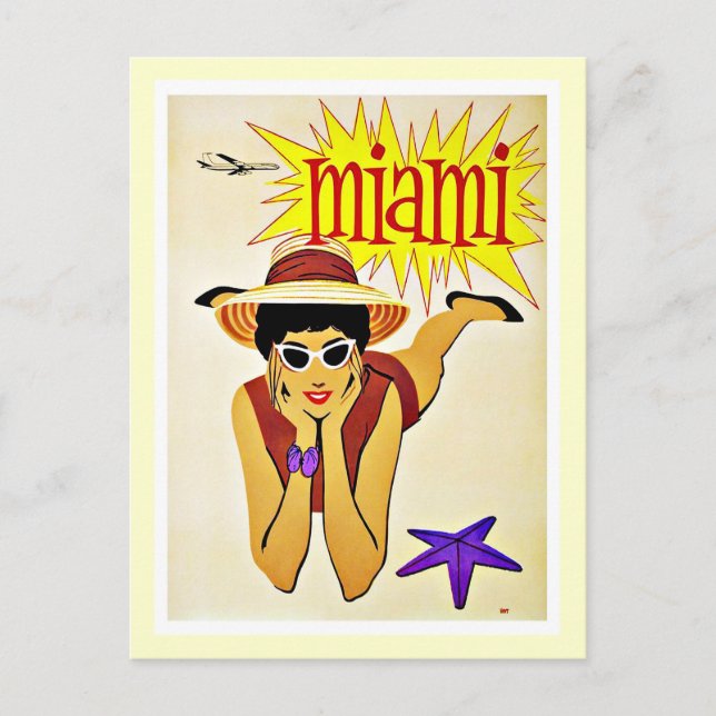 Travel Miami Florida Beach Vintage Postcard (Front)