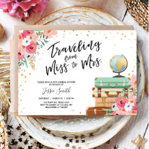 Travel Miss to Mrs Pink Floral Bridal Shower Invitation
