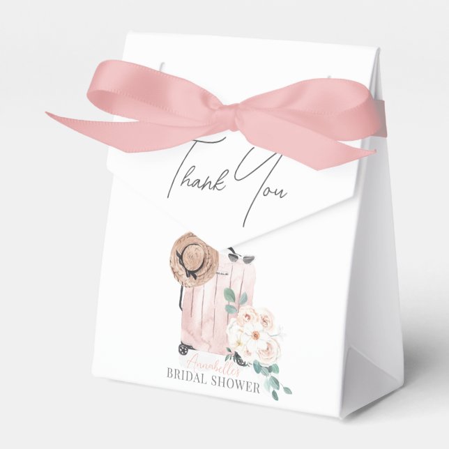 Travel Miss to Mrs Pink Suitcase Bridal Shower Favour Box (Front Side)