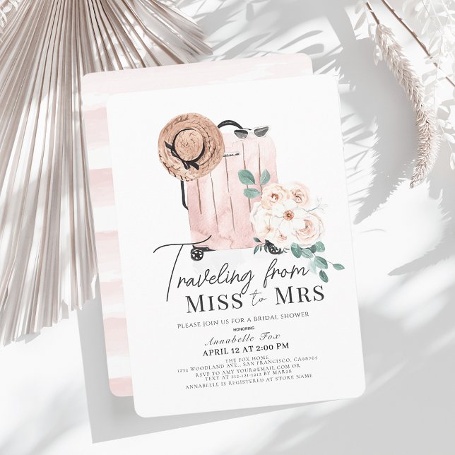 Travel Miss to Mrs Pink Suitcase Bridal Shower Invitation (Creator Uploaded)