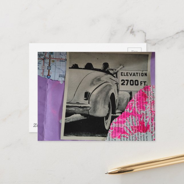 Travel Mixed Media Collage Postcard (Front/Back In Situ)