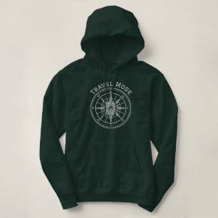 Travel Mode Typography,Vintage Compass,Minimalist Hoodie