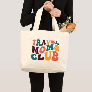 Travel Moms Club Souvenir Retro Style Groovy Large Tote Bag