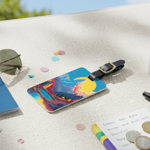 Travel Mountain Sunset Retro Colourful Luggage Tag