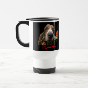 Travel Mug Basset Hounds With Flowers