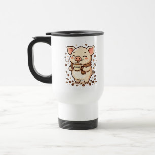 Travel Mug - Cute Pig Coffee Kawaii Character Clip