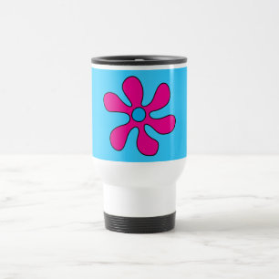 Travel Mug - Flower Power Pink on Blue