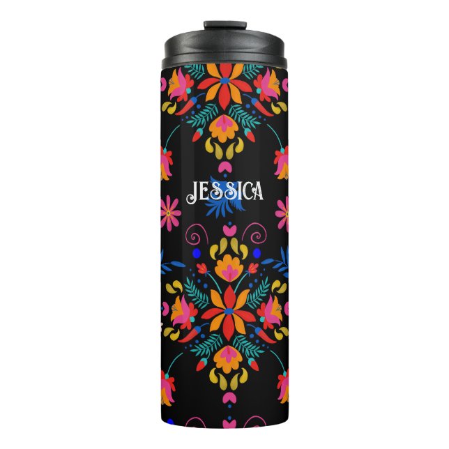 Travel Mug Mexican Floral Folk Art Thermal Tumbler (Front)