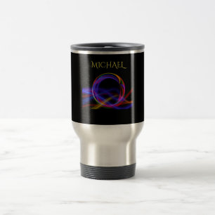 Travel mug personalised in stainless steel.