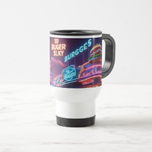 Travel mug with exciting Hamburger Restaurant neon
