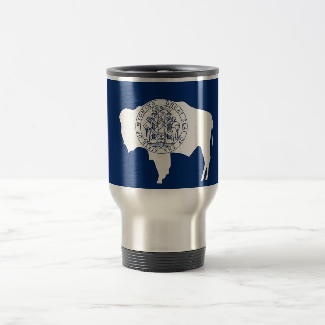 Travel Mug with Flag of Wyoming State - USA (Center)