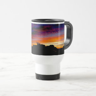 Travel mug with handle and Sunset photograph