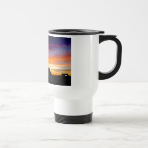 Travel mug with handle and Sunset photograph