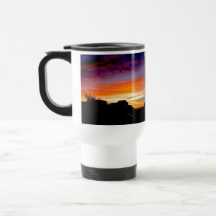 Travel mug with handle and Sunset photograph