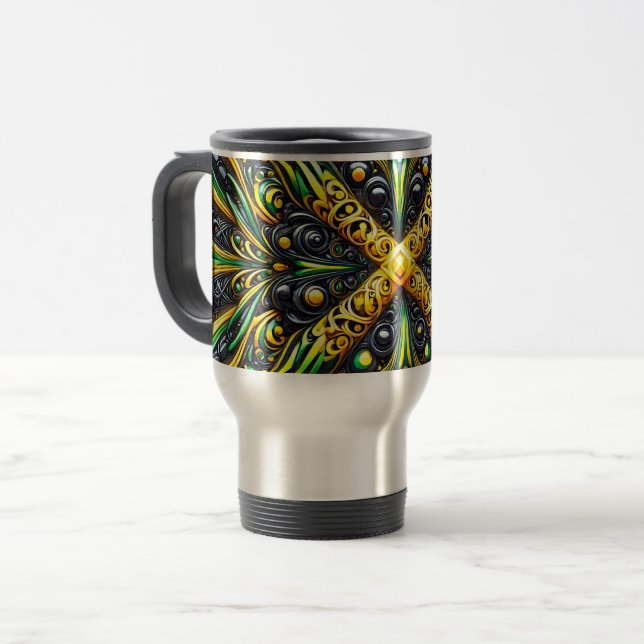 Travel Mug with Jamaican Colours Design (Front Left)