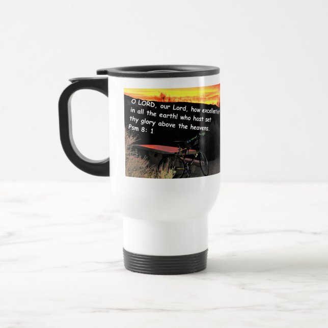 Travel mug with Psalms 8-1 inscribed (Left)