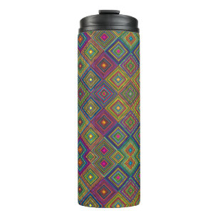 Travel mug with vibrant geometric pattern