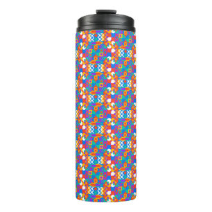 Travel mug with vibrant geometric pattern