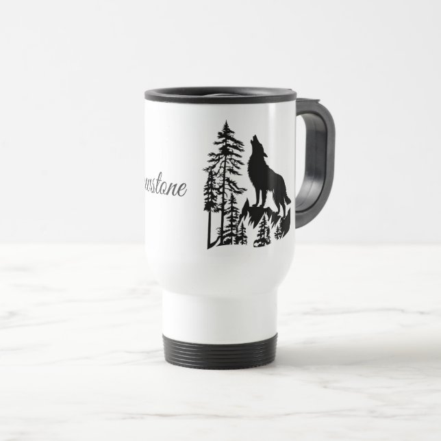 Travel Mug-Yellowstone Wolf Travel Mug (Front Right)