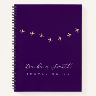 Travel Notes Aeroplanes on Purple Notebook