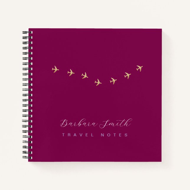Travel Notes Small Aeroplanes Wine-Colour Notebook (Front)