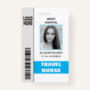 Travel nurse logo photo ID template blue ID Badge