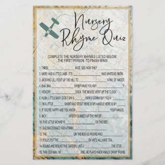Travel Nursery Rhyme Quiz Baby Shower Game
