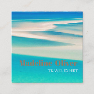 Travel Ocean Beach Sea Aqua Blue QR Business Square Business Card