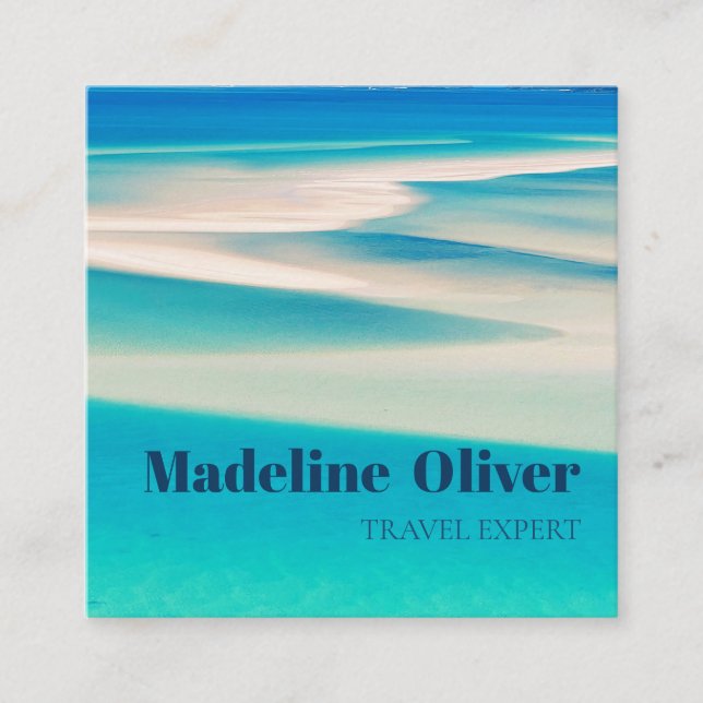 Travel Ocean Beach Sea Aqua Blue QR Business Square Business Card (Front)