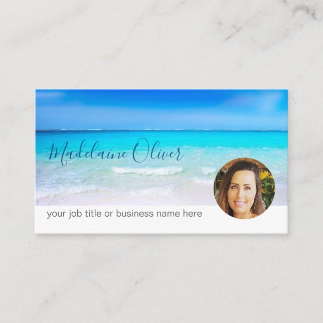 Travel Ocean Blue Photo Professional Business Card (Front)