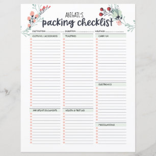 Travel Packing List Floral