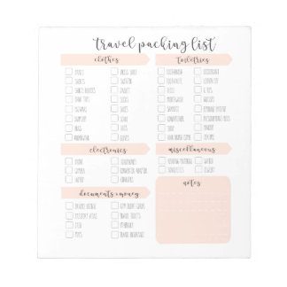 Travel Packing List Notepad