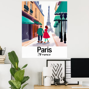 Travel Paris France Cartoon Wall Poster