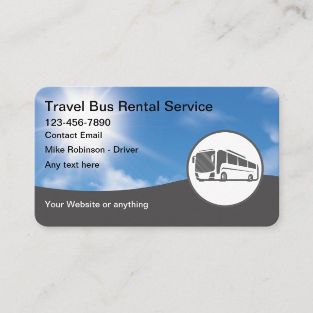 Travel Party Bus Rental Business Cards (Front)