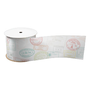 Travel Passport Stamp Pastel Pattern  Satin Ribbon