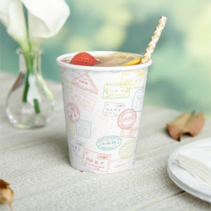 Travel Passport Stamp Up & Away Pattern Paper Cup