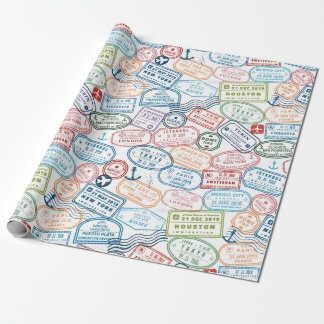 Travel passport stamps gift wrapping paper