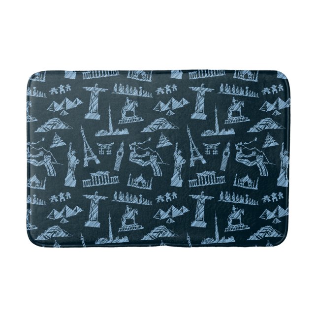 Travel Pattern In Blues Pattern Bath Mat (Front)