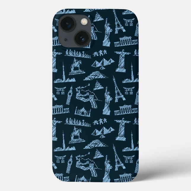 Travel Pattern In Blues Pattern Case-Mate iPhone Case (Back)